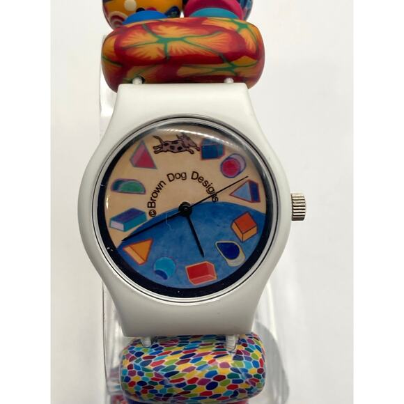 Brown Dog Design Womens Watch 34mm - New Battery - Colorful Beaded Stretch Band - Picture 3 of 7
